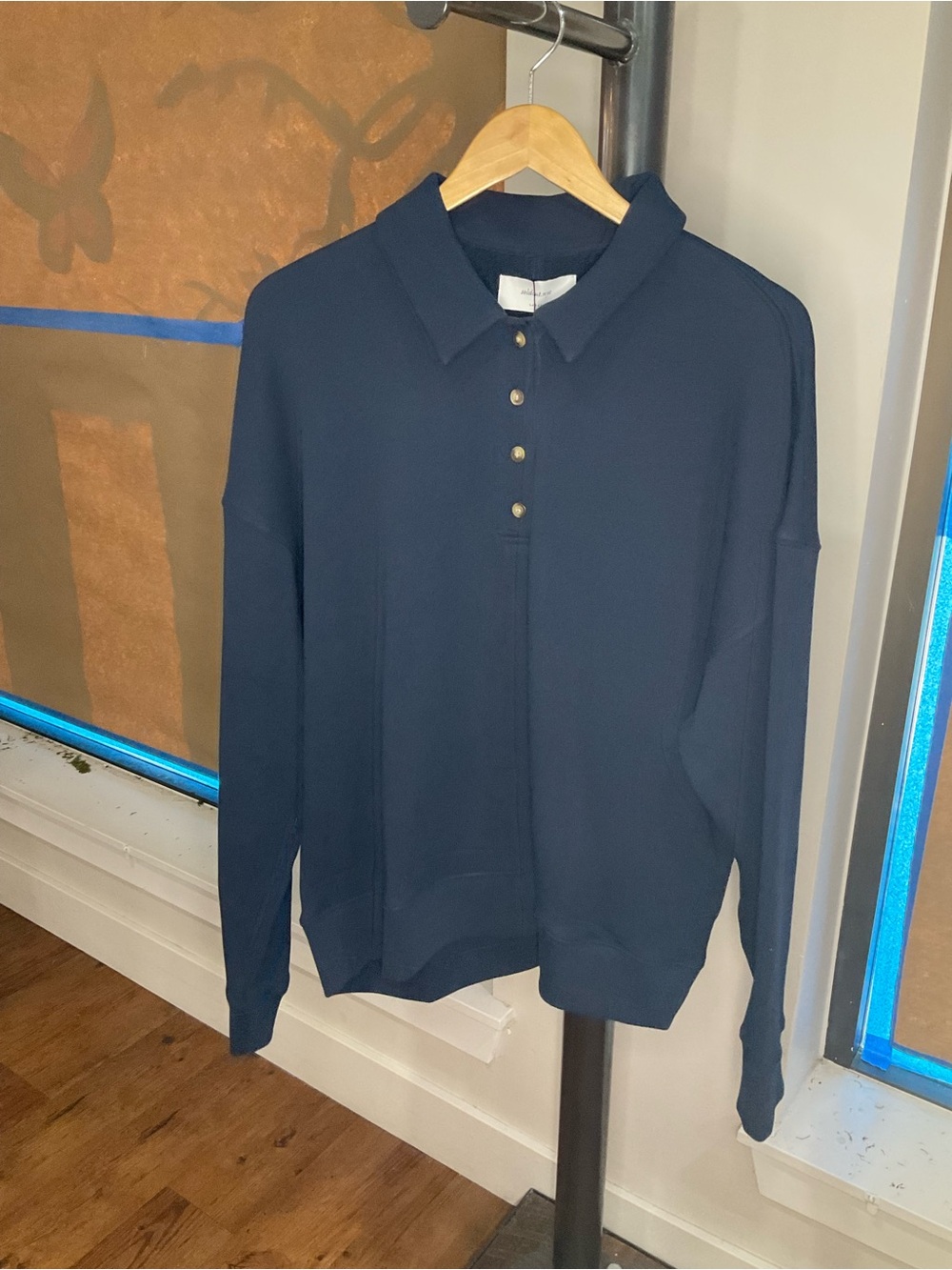 Women’s Long-Sleeve Navy Polo with Button Placket